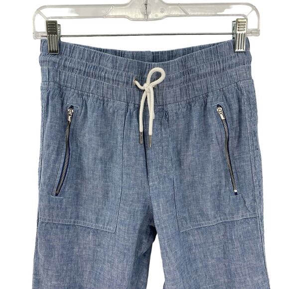 Athleta Cabo Linen Jogger Pants Size 0 Blue Chambray 530642 Resort Boho - Picture 3 of 12